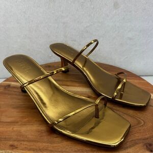 FARYL Gold Metallic Square Toe Thong Heeled Sandals Women's Size 9.5
